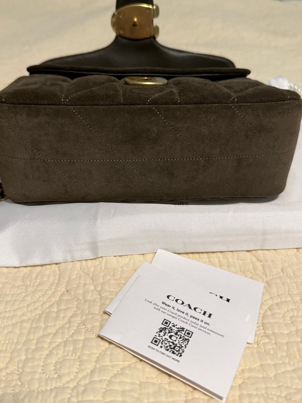 Coach Tabby 2026 Quilted Shoulder Bag in Olive Green Swede with Gold Hardware! 😍 - Picture 9 of 14